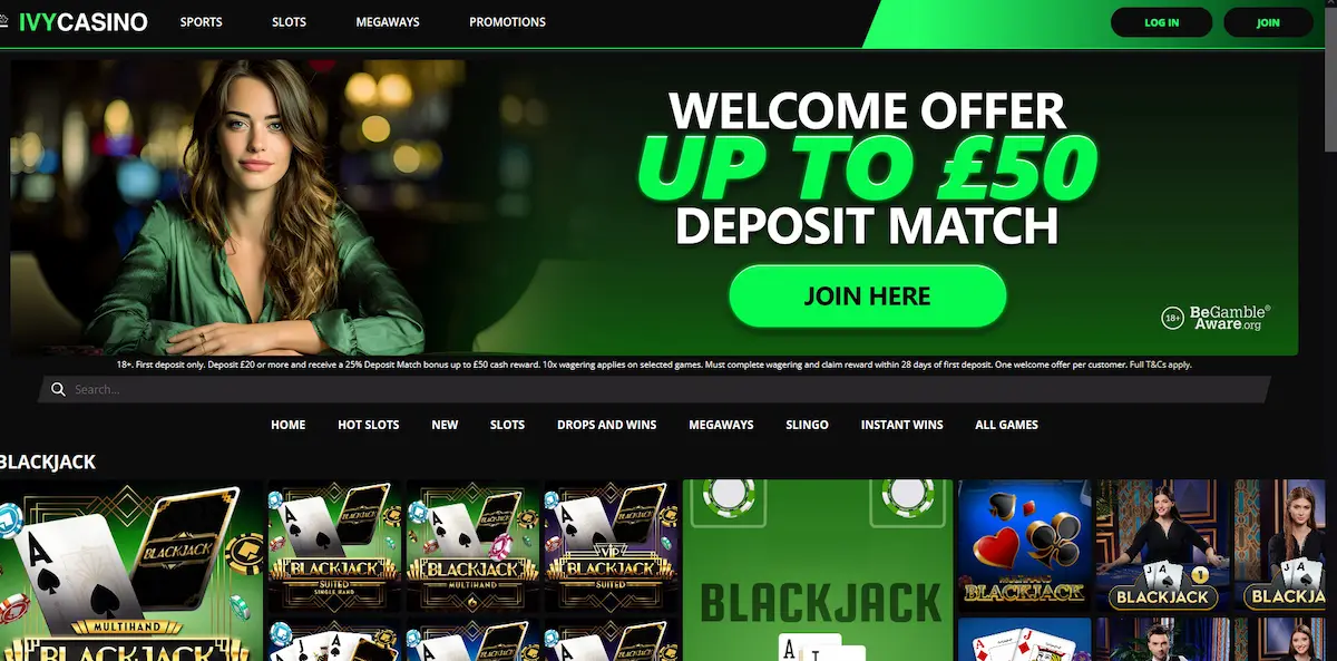 Přehled živého kasina Ivy Casino s nabídkou stolů blackjacku