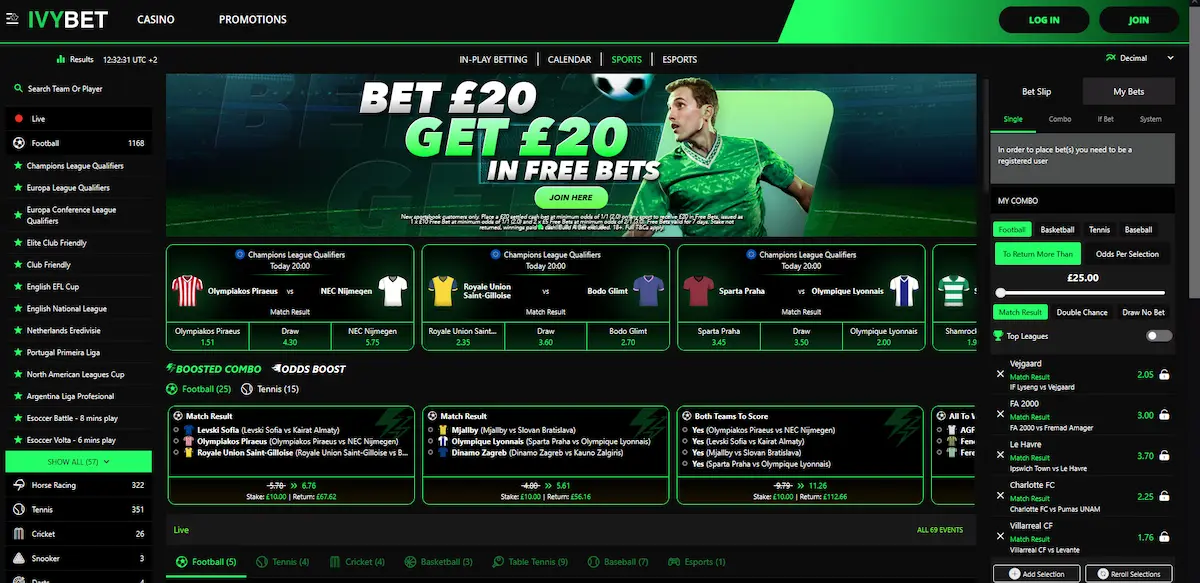 Sportovní sázky a živé kurzy v sekci IvyBet Sport